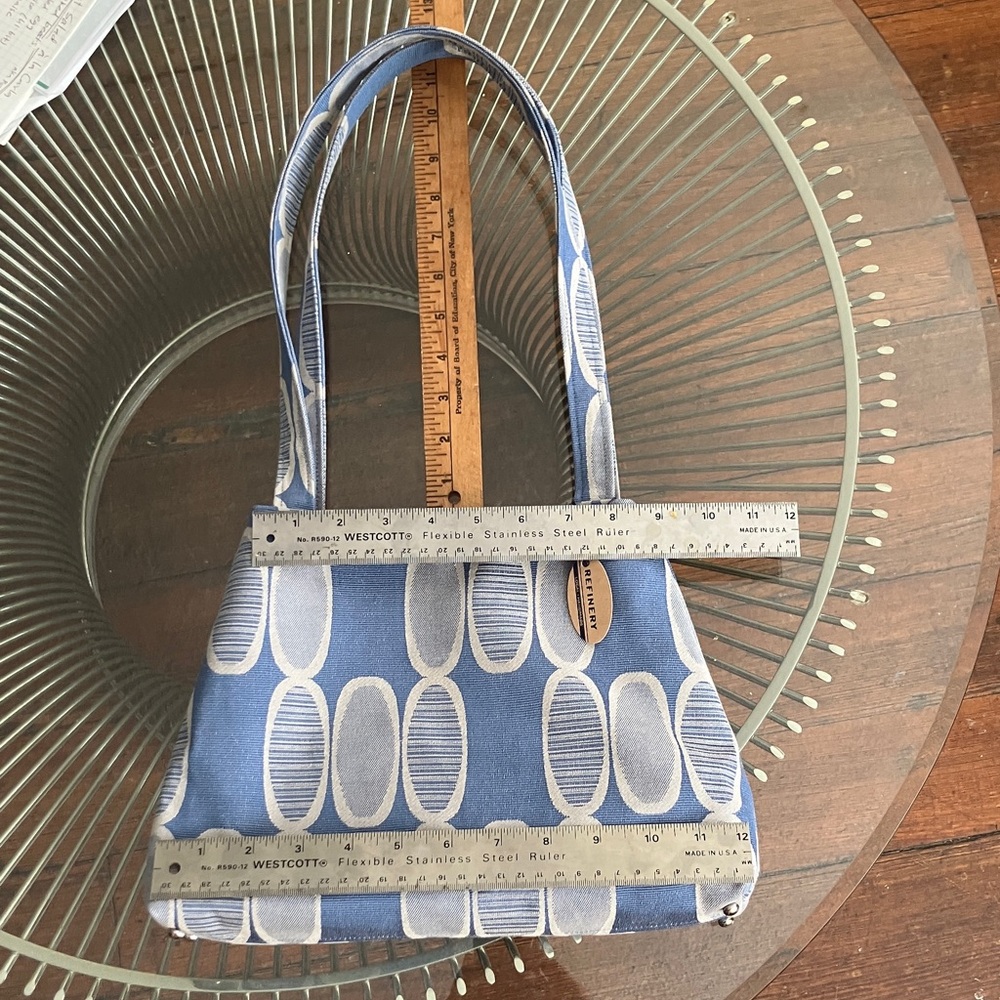Refinery blue handmade fabric trapezoid shoulder bag handbag - Picture 6 of 9